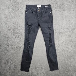 Frame Denim Le Skinny de Jeanne Black Distressed Ripped Jeans Film Noir 26